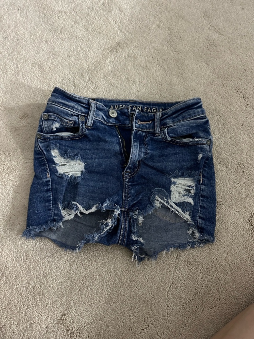 American Eagle Outfitters Dark Blue Distressed Cutoff Jean Shorts